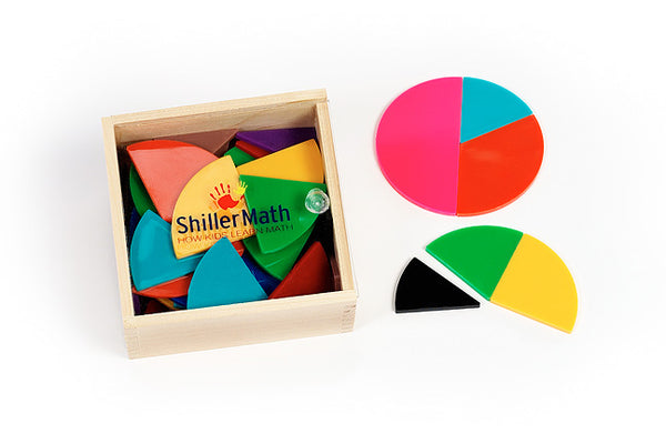 ShillerLearning Montessori fraction circles in hardwood box with slide lid